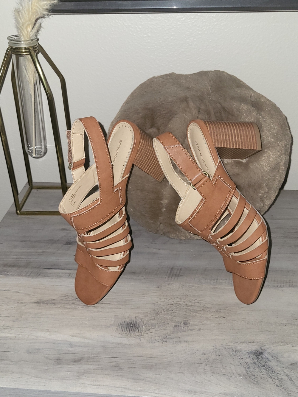 Adrienne Vittadini Tan Strappy Block Heel Sandals